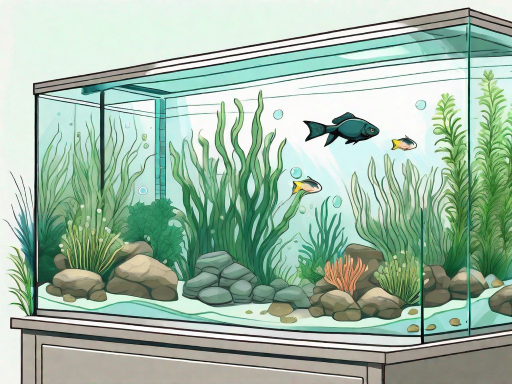 A well-maintained aquarium with diverse aquatic plants and fish
